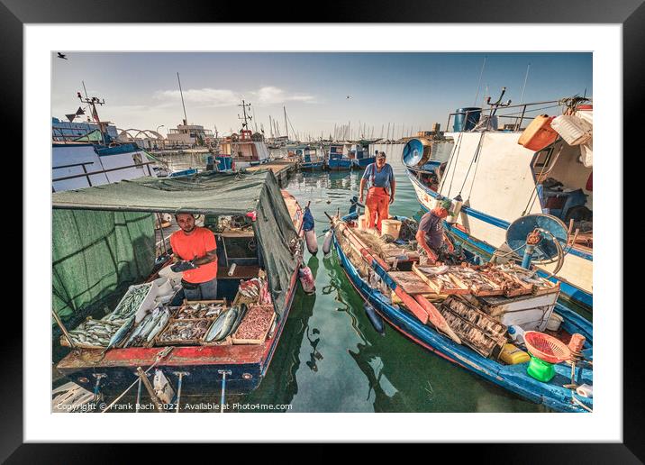 Local fishermen selling their fish in Trapani on Sicily Framed Mounted Print by Frank Bach