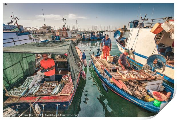 Local fishermen selling their fish in Trapani on Sicily Print by Frank Bach