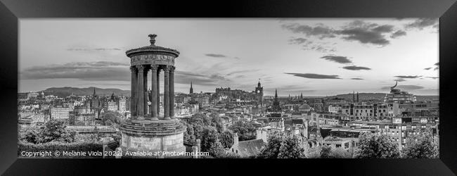 Charming evening atmosphere in Edinburgh - Monochrome Panorama Framed Print by Melanie Viola