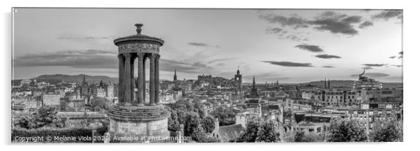 Charming evening atmosphere in Edinburgh - Monochrome Panorama Acrylic by Melanie Viola