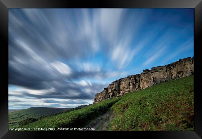 Stanage edge and wild clouds 820  Framed Print by PHILIP CHALK