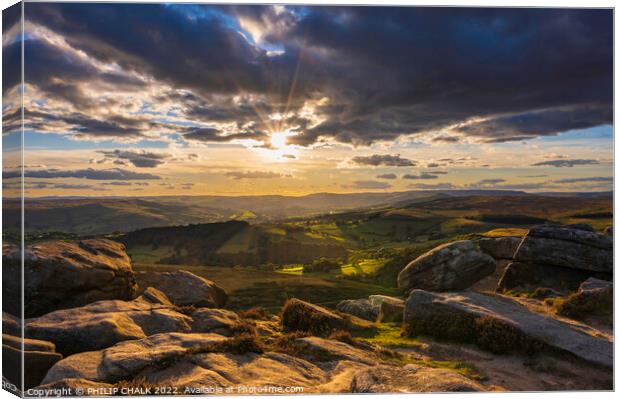 Dramatic sunset from Stanage edge 821  Canvas Print by PHILIP CHALK