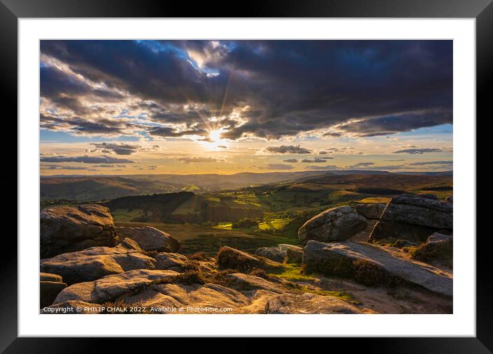 Dramatic sunset from Stanage edge 821  Framed Mounted Print by PHILIP CHALK