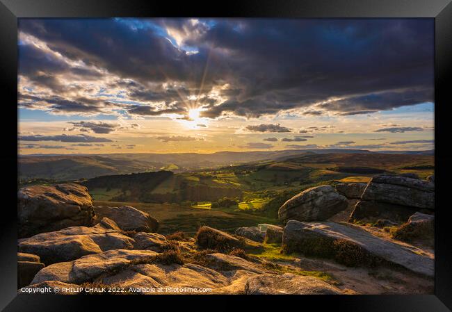 Dramatic sunset from Stanage edge 821  Framed Print by PHILIP CHALK