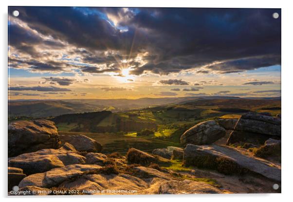 Dramatic sunset from Stanage edge 821  Acrylic by PHILIP CHALK