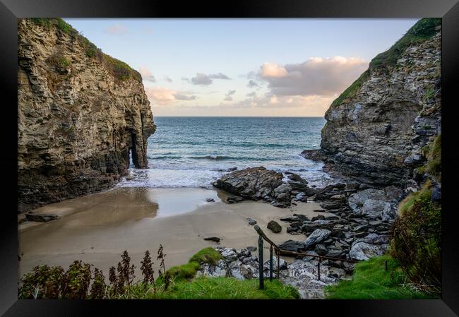 Early Morning at Bossiney Haven in Cornwall Framed Print by Tracey Turner