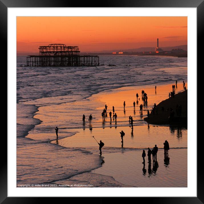 Brighton beach at sunset Framed Mounted Print by Millie Brand