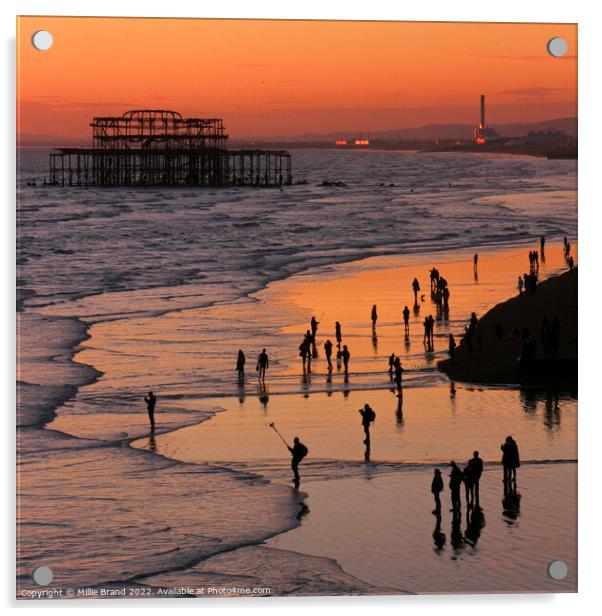 Brighton beach at sunset Acrylic by Millie Brand