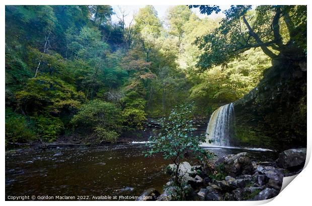 Autumn at Sgwd Gwladys waterfall, Pontneddfechan Print by Gordon Maclaren