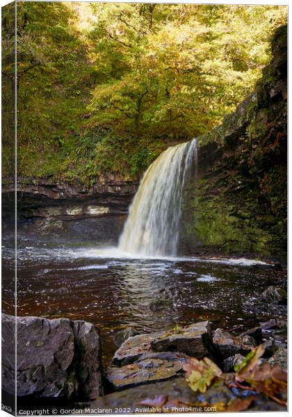 Autumn at Sgwd Gwladys waterfall, Pontneddfechan Canvas Print by Gordon Maclaren