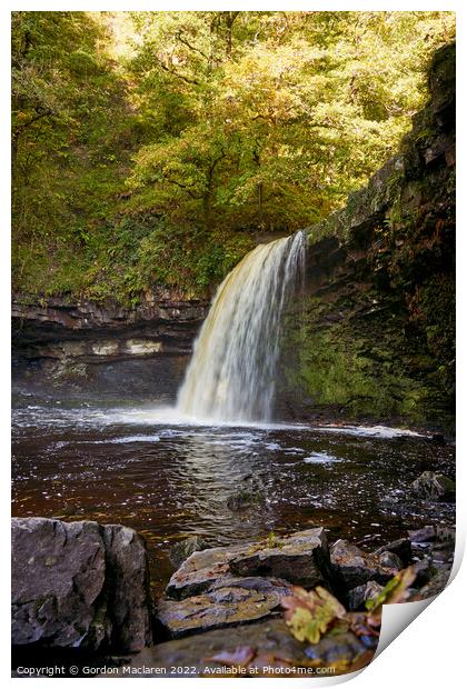 Autumn at Sgwd Gwladys waterfall, Pontneddfechan Print by Gordon Maclaren