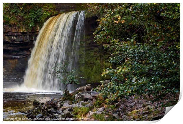 Autumn at Sgwd Gwladys waterfall, Pontneddfechan Print by Gordon Maclaren