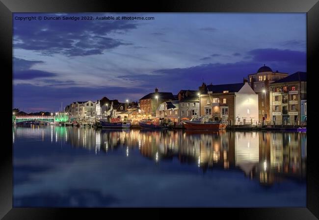 Weymouth harbor at night  Framed Print by Duncan Savidge