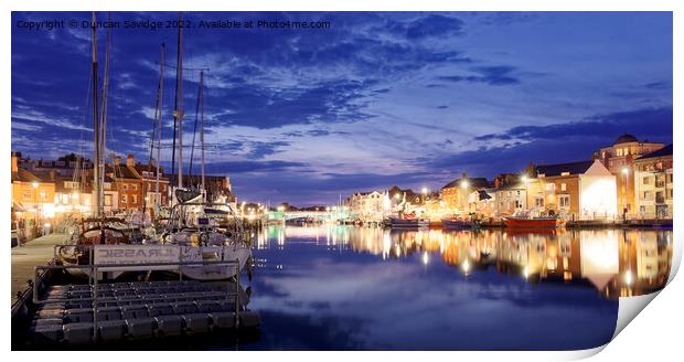 Weymouth harbor at night Print by Duncan Savidge