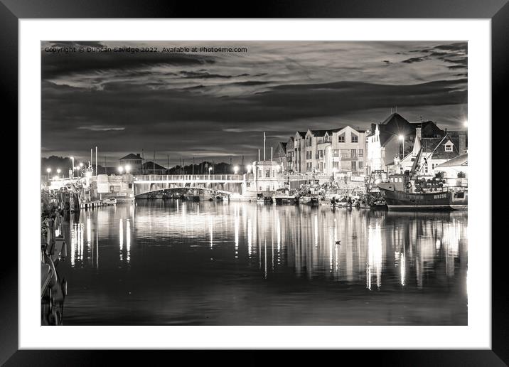 Weymouth at night black and white Framed Mounted Print by Duncan Savidge