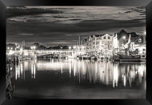 Weymouth at night black and white Framed Print by Duncan Savidge