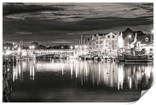 Weymouth at night black and white Print by Duncan Savidge