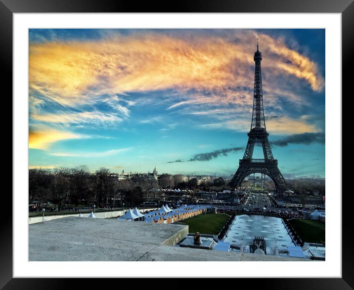 Eiffel Tower at sunset located in Paris, France Framed Mounted Print by Thomas Baker