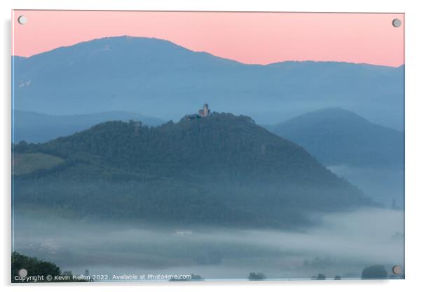 Hilltop castle surrounded by early morning mist Acrylic by Kevin Hellon