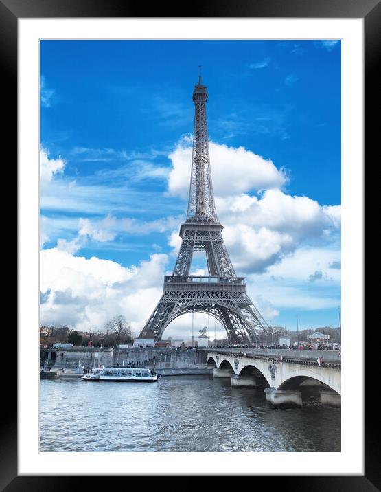 Eiffel Tower located in capital city of Paris, France with Seine Framed Mounted Print by Thomas Baker