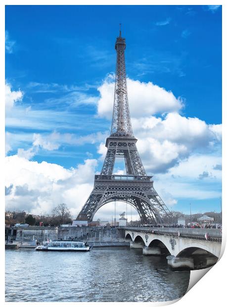 Eiffel Tower located in capital city of Paris, France with Seine Print by Thomas Baker