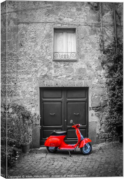 Red scooter outside doorway  Canvas Print by Kevin Hellon