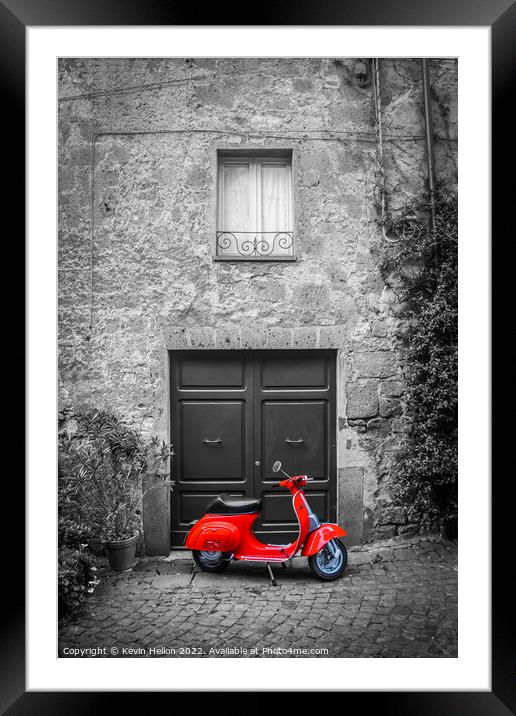 Red scooter outside doorway  Framed Mounted Print by Kevin Hellon