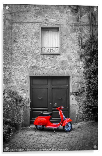 Red scooter outside doorway  Acrylic by Kevin Hellon