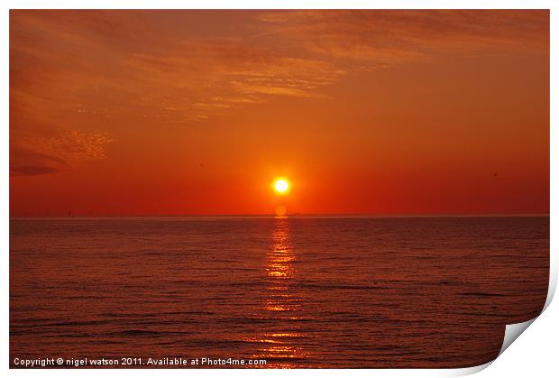 sunset on water Print by nigel watson
