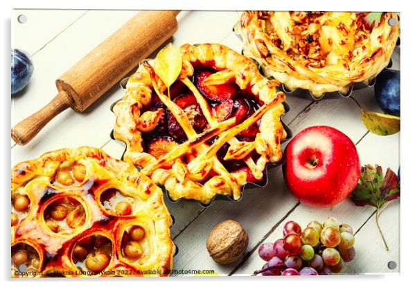 Pastry with autumn fruits Acrylic by Mykola Lunov Mykola