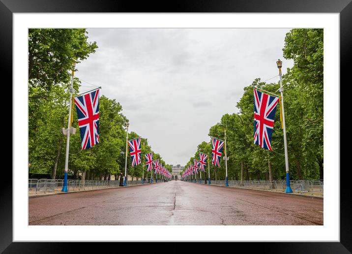 Union Jack lined Mall in London ready for the Jubi Framed Mounted Print by Jason Wells