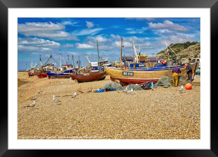 Serene Fishing Boats Framed Mounted Print by Roger Mechan