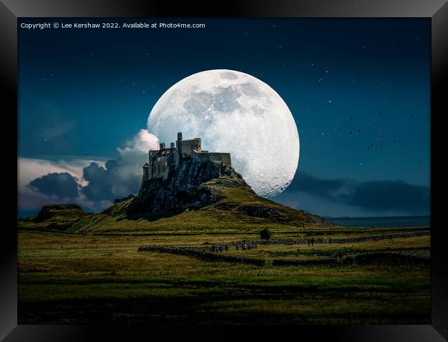 "Celestial Enchantment: Moonlit Magic at Lindisfar Framed Print by Lee Kershaw