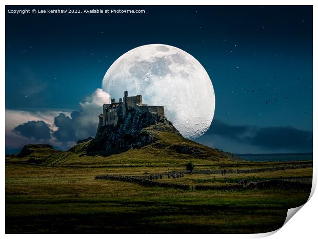 "Celestial Enchantment: Moonlit Magic at Lindisfar Print by Lee Kershaw