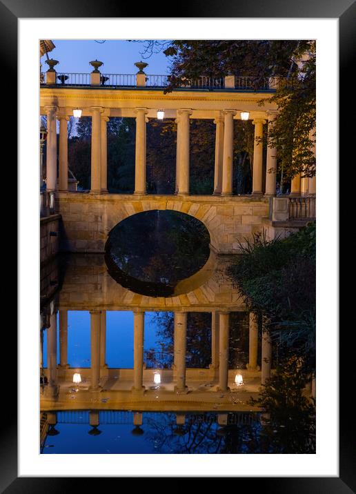 Canal Bridge With Colonnade At Night Framed Mounted Print by Artur Bogacki