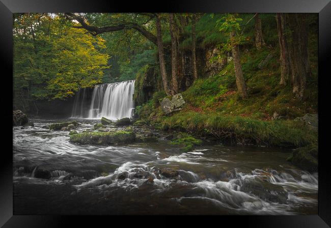 A waterfall with autumnal trees Framed Print by Colin Duffy