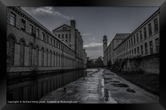 Salts Mill in reflection Framed Print by Richard Perks