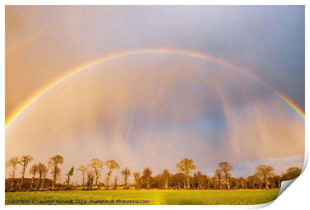 Rainbow over stormy sky in rural Brittany Print by Laurent Renault