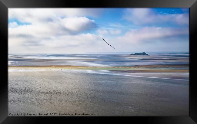 Scenic view on small Tombelaine island from Le Mont Saint-Michel Framed Print by Laurent Renault