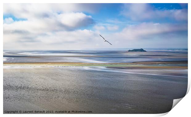 Scenic view on small Tombelaine island from Le Mont Saint-Michel Print by Laurent Renault