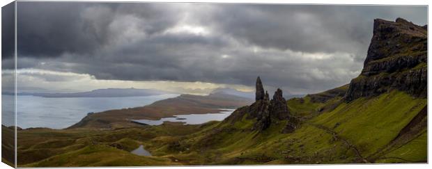 Old Man Of Storr Panorama, Isle of Skye.  Canvas Print by Tommy Dickson