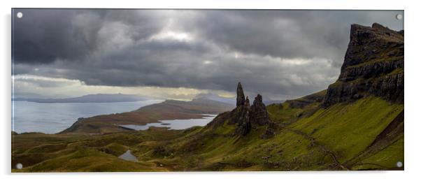 Old Man Of Storr Panorama, Isle of Skye.  Acrylic by Tommy Dickson