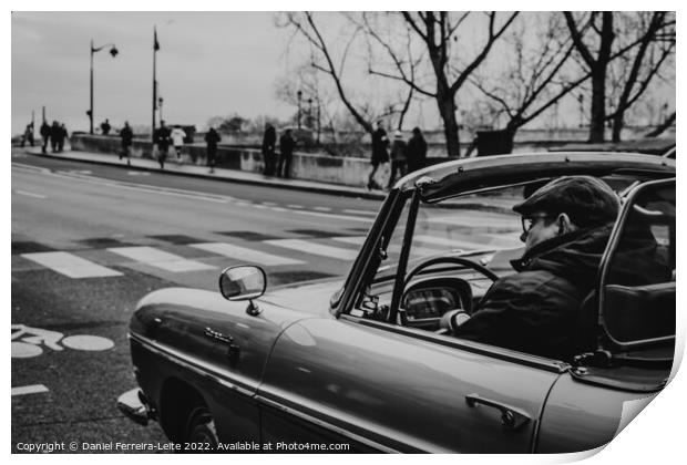 Convertible classic car at paris street Print by Daniel Ferreira-Leite