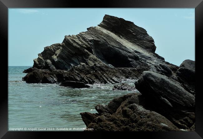 Schist Rock Formations in Porto Covo Sea Framed Print by Angelo DeVal