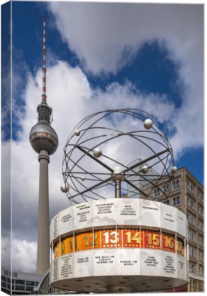 World Clock And TV Tower In Berlin Canvas Print by Artur Bogacki