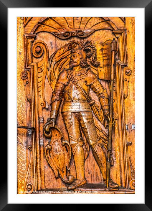 Wooden Saint Mauritius Statue Door Church Lucerne Switzerland  Framed Mounted Print by William Perry