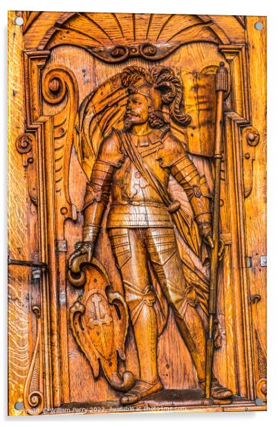 Wooden Saint Mauritius Statue Door Church Lucerne Switzerland  Acrylic by William Perry