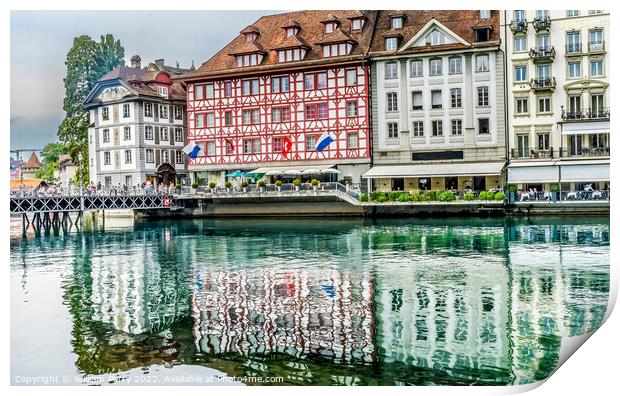 Inner Harbor Buildings Reflection Lucerne Switzerland Print by William Perry