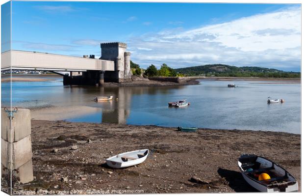 River Conwy Bridges North Wales Canvas Print by Linda Cooke