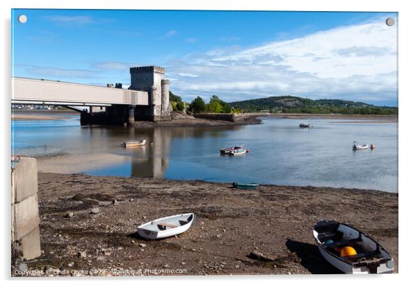 River Conwy Bridges North Wales Acrylic by Linda Cooke